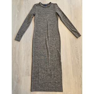 French Connection Sweeter Sweater Ribbed Knit Midi Dress Size 8 Taupe Brown